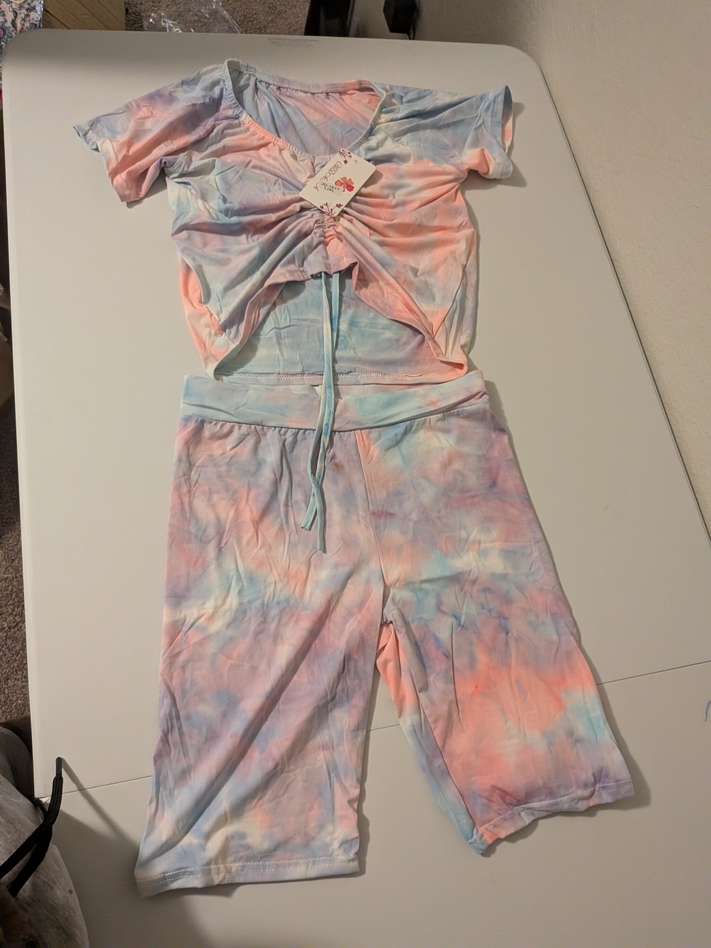 Women's Tie-Dye Pastel Short Sleeve Pajama Set - Pastel Multicolor
